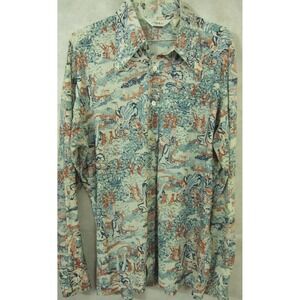 VINTAGE '70s JC Penny Inn Shop Medieval Romance Disco Shirt Huge Collar L